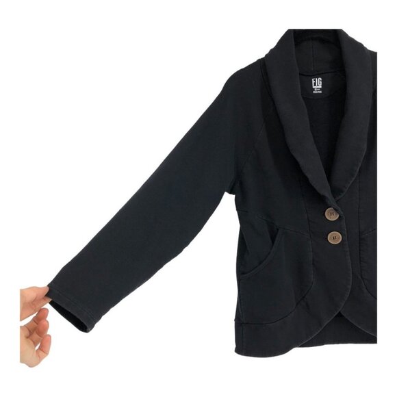 Fig chalet Black Blazer style Cardigan w/2 buttons pronounced lapels + pockets S - Picture 6 of 13
